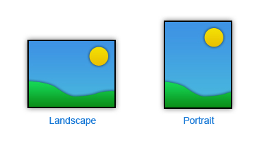 An image illustrating the difference between Landscape and Portrait layouts.